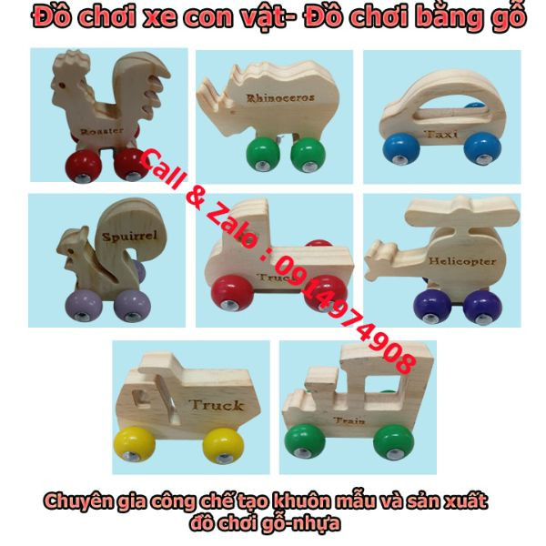 Xe đồ chơi con vật bằng gỗ -có bánh xe di chuyển giá rẻ